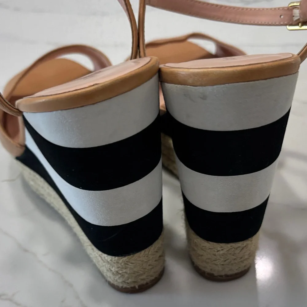 kate spade tan and black striped espadrille wedge sandals